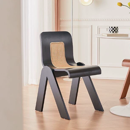 Traditional Chinese Square Rectangular Rubberwood Faux Wicker Weaving Dining Chair Backrest Armless For Dining Room & Kitchen