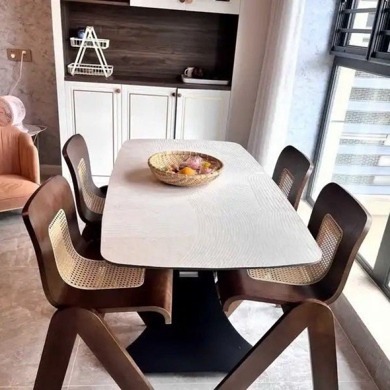 Traditional Chinese Square Rectangular Rubberwood Faux Wicker Weaving Dining Chair Backrest Armless For Dining Room & Kitchen