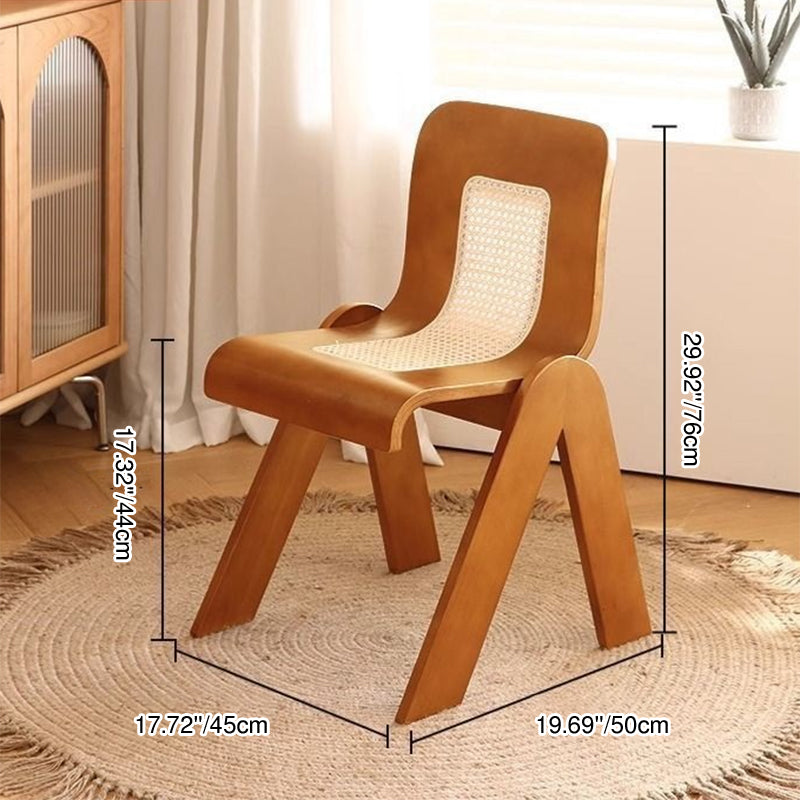 Traditional Chinese Square Rectangular Rubberwood Faux Wicker Weaving Dining Chair Backrest Armless For Dining Room & Kitchen