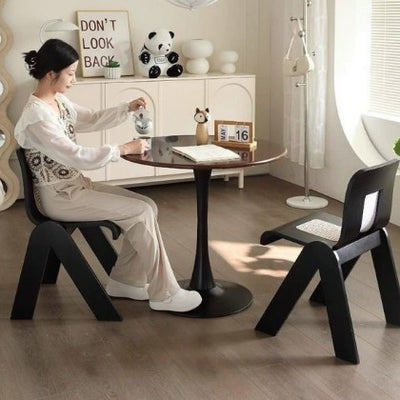 Traditional Chinese Square Rectangular Rubberwood Faux Wicker Weaving Dining Chair Backrest Armless For Dining Room & Kitchen