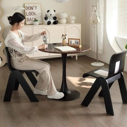 Traditional Chinese Square Rectangular Rubberwood Faux Wicker Weaving Dining Chair Backrest Armless For Dining Room & Kitchen