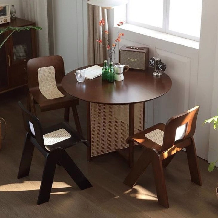 Traditional Chinese Square Rectangular Rubberwood Faux Wicker Weaving Dining Chair Backrest Armless For Dining Room & Kitchen