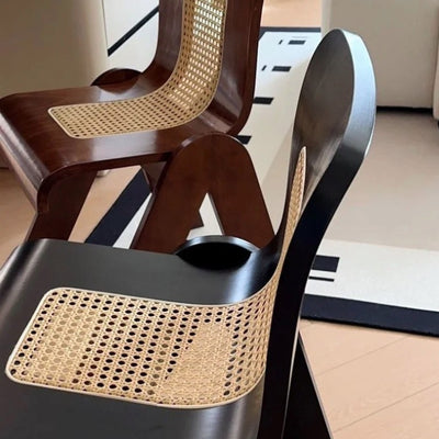 Traditional Chinese Square Rectangular Rubberwood Faux Wicker Weaving Dining Chair Backrest Armless For Dining Room & Kitchen