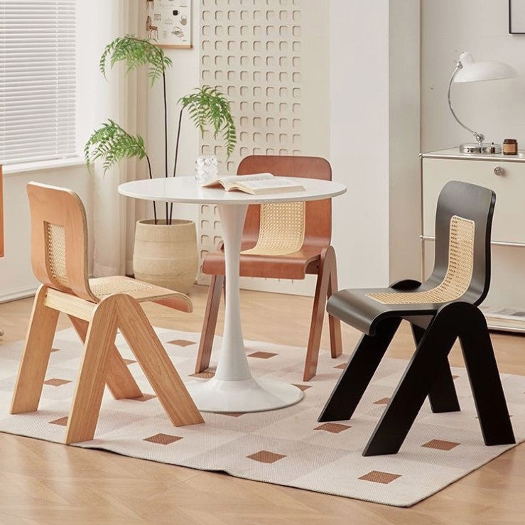 Traditional Chinese Square Rectangular Rubberwood Faux Wicker Weaving Dining Chair Backrest Armless For Dining Room & Kitchen