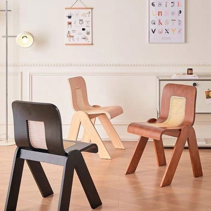 Traditional Chinese Square Rectangular Rubberwood Faux Wicker Weaving Dining Chair Backrest Armless For Dining Room & Kitchen