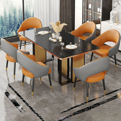 Contemporary Nordic Square Rectangular MDF Faux Leather Iron Dining Chair Backrest Armrest For Dining Room & Kitchen