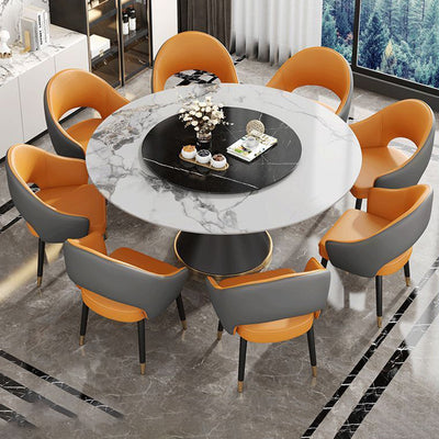 Contemporary Nordic Square Rectangular MDF Faux Leather Iron Dining Chair Backrest Armrest For Dining Room & Kitchen