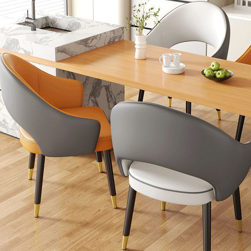 Contemporary Nordic Square Rectangular MDF Faux Leather Iron Dining Chair Backrest Armrest For Dining Room & Kitchen