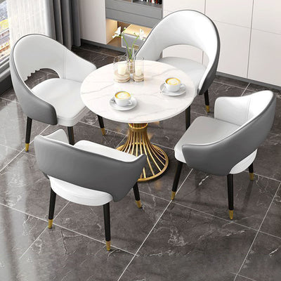 Contemporary Nordic Square Rectangular MDF Faux Leather Iron Dining Chair Backrest Armrest For Dining Room & Kitchen