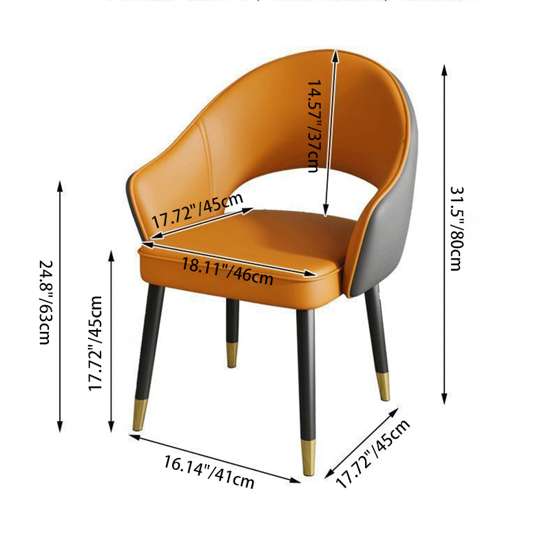 Contemporary Nordic Square Rectangular MDF Faux Leather Iron Dining Chair Backrest Armrest For Dining Room & Kitchen