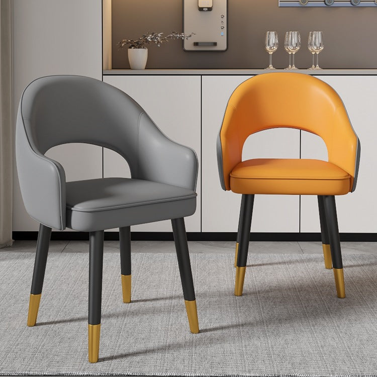 Contemporary Nordic Square Rectangular MDF Faux Leather Iron Dining Chair Backrest Armrest For Dining Room & Kitchen