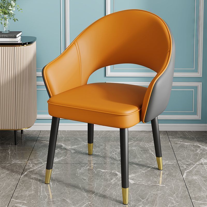 Contemporary Nordic Square Rectangular MDF Faux Leather Iron Dining Chair Backrest Armrest For Dining Room & Kitchen