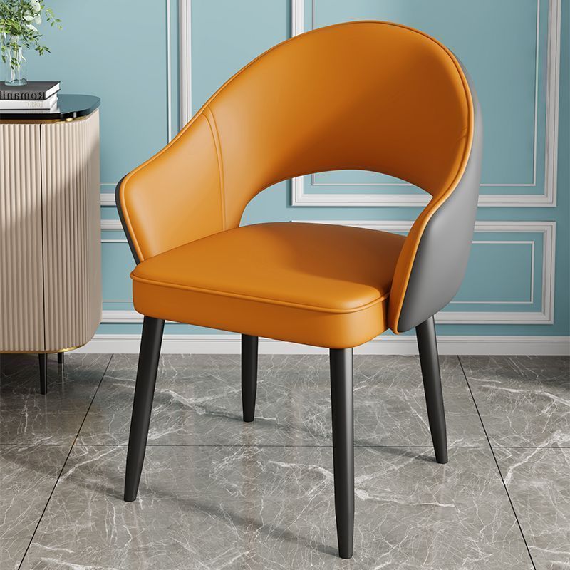 Contemporary Nordic Square Rectangular MDF Faux Leather Iron Dining Chair Backrest Armrest For Dining Room & Kitchen