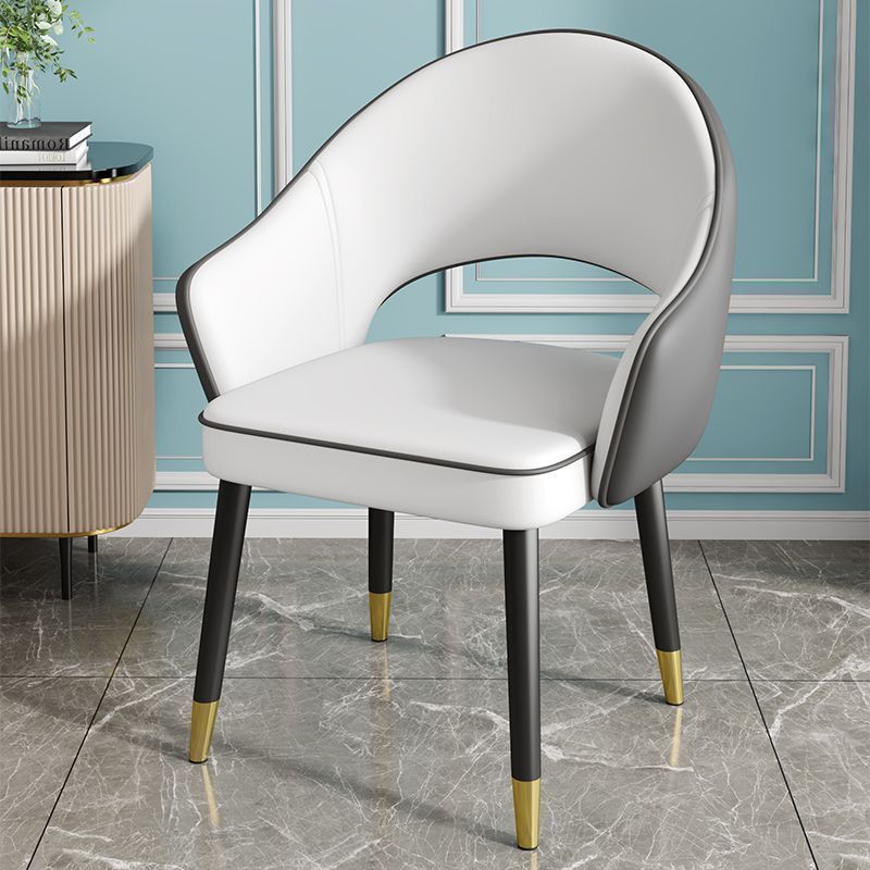 Contemporary Nordic Square Rectangular MDF Faux Leather Iron Dining Chair Backrest Armrest For Dining Room & Kitchen