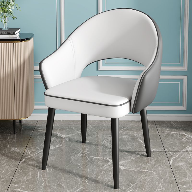 Contemporary Nordic Square Rectangular MDF Faux Leather Iron Dining Chair Backrest Armrest For Dining Room & Kitchen