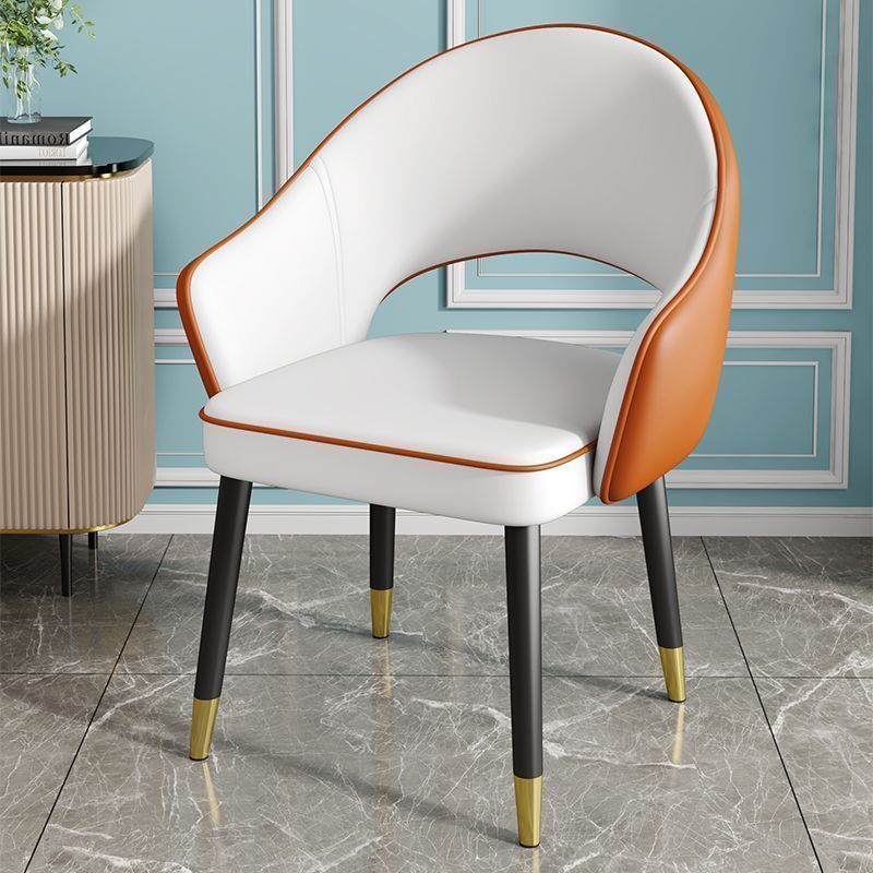 Contemporary Nordic Square Rectangular MDF Faux Leather Iron Dining Chair Backrest Armrest For Dining Room & Kitchen