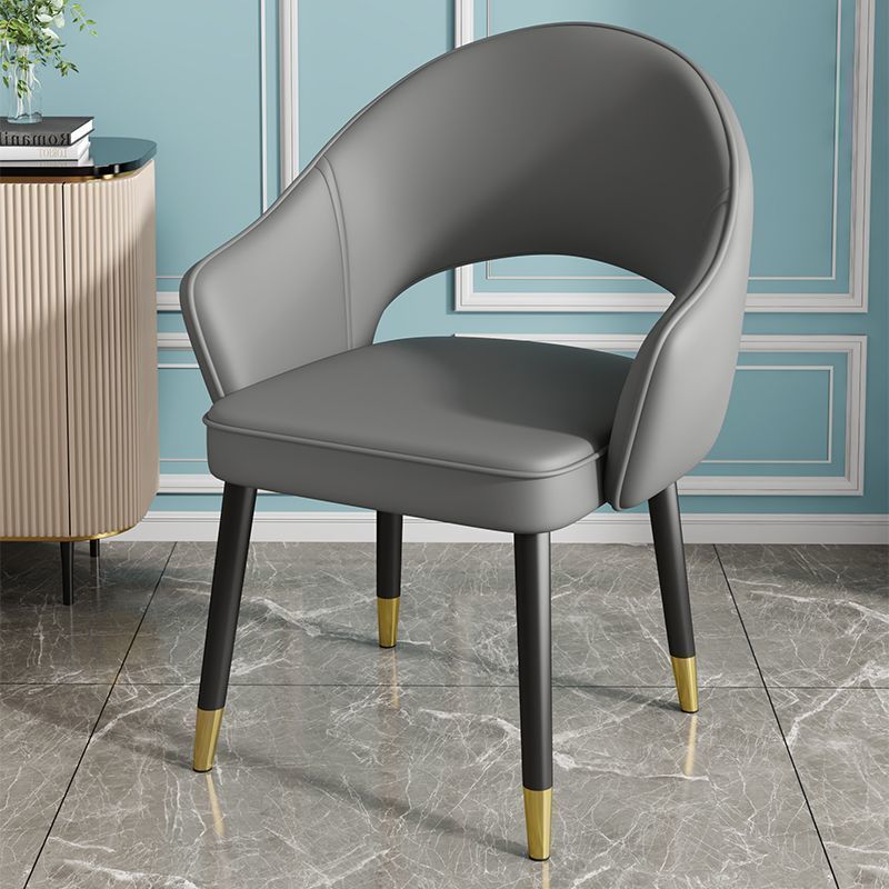 Contemporary Nordic Square Rectangular MDF Faux Leather Iron Dining Chair Backrest Armrest For Dining Room & Kitchen