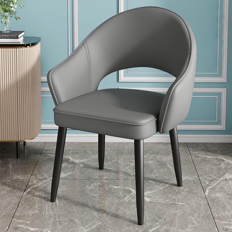 Contemporary Nordic Square Rectangular MDF Faux Leather Iron Dining Chair Backrest Armrest For Dining Room & Kitchen