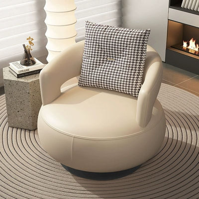 Contemporary Nordic Round Silicone Leather Carbon Steel Solid Wood 360°Swivel Accent Chair Backrest Armrest For Living Room