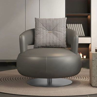 Contemporary Nordic Round Silicone Leather Carbon Steel Solid Wood 360°Swivel Accent Chair Backrest Armrest For Living Room