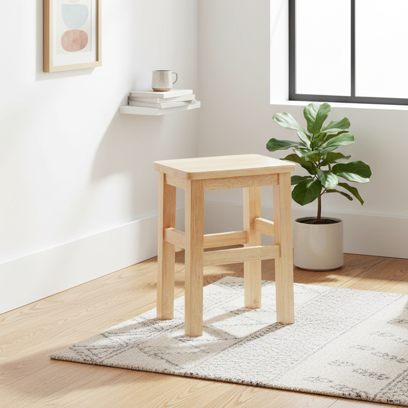 Traditional Chinese Square Rectangular Solid Wood Low Stool For Living Room