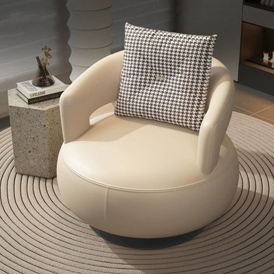 Contemporary Nordic Round Silicone Leather Carbon Steel Solid Wood 360°Swivel Accent Chair Backrest Armrest For Living Room