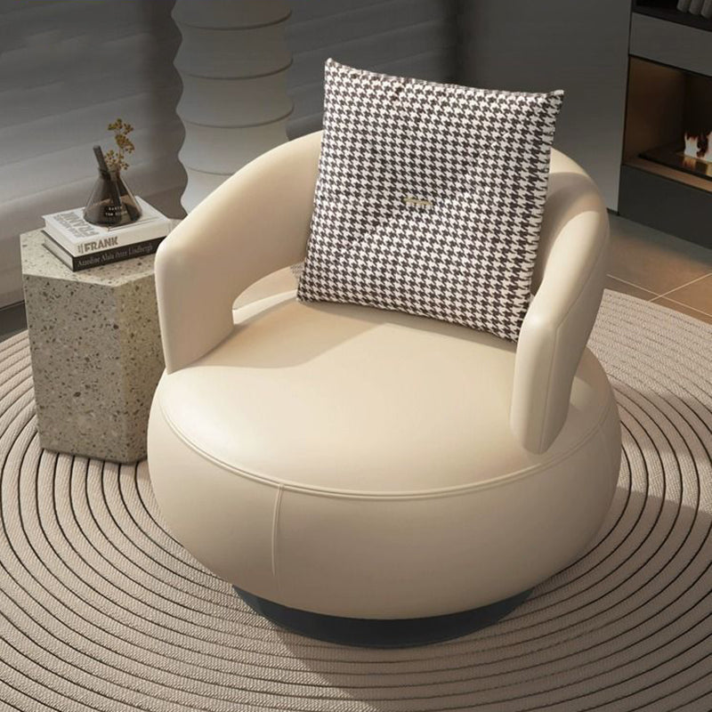 Contemporary Nordic Round Silicone Leather Carbon Steel Solid Wood 360°Swivel Accent Chair Backrest Armrest For Living Room
