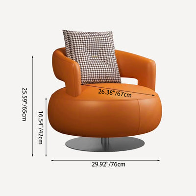 Contemporary Nordic Round Silicone Leather Carbon Steel Solid Wood 360°Swivel Accent Chair Backrest Armrest For Living Room