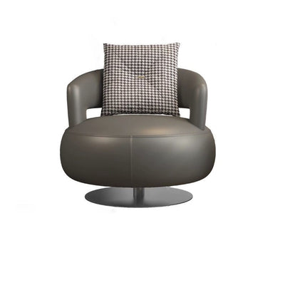 Contemporary Nordic Round Silicone Leather Carbon Steel Solid Wood 360°Swivel Accent Chair Backrest Armrest For Living Room