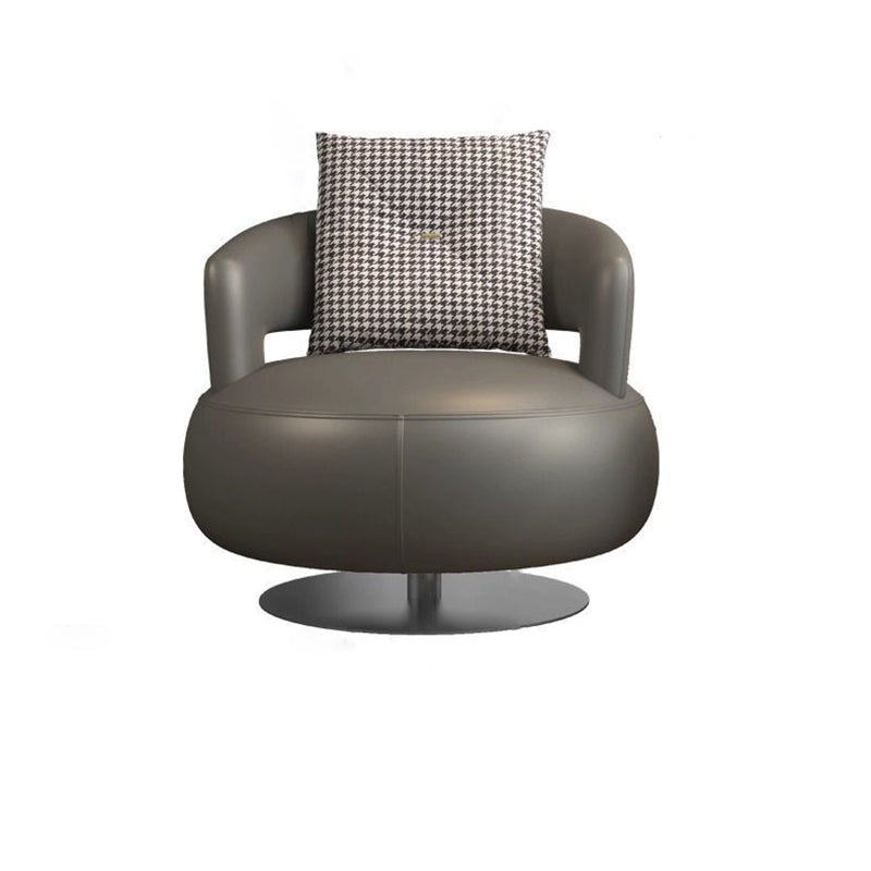 Contemporary Nordic Round Silicone Leather Carbon Steel Solid Wood 360°Swivel Accent Chair Backrest Armrest For Living Room