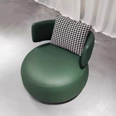 Contemporary Nordic Round Silicone Leather Carbon Steel Solid Wood 360°Swivel Accent Chair Backrest Armrest For Living Room