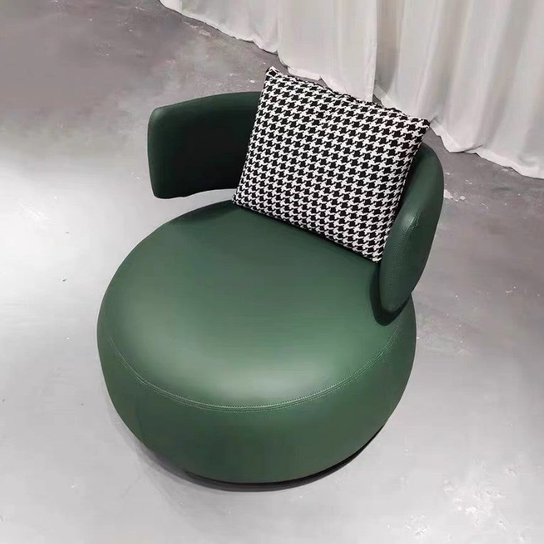 Contemporary Nordic Round Silicone Leather Carbon Steel Solid Wood 360°Swivel Accent Chair Backrest Armrest For Living Room