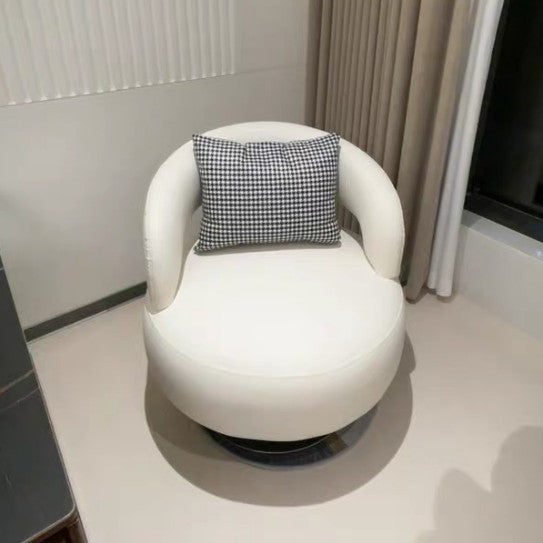 Contemporary Nordic Round Silicone Leather Carbon Steel Solid Wood 360°Swivel Accent Chair Backrest Armrest For Living Room