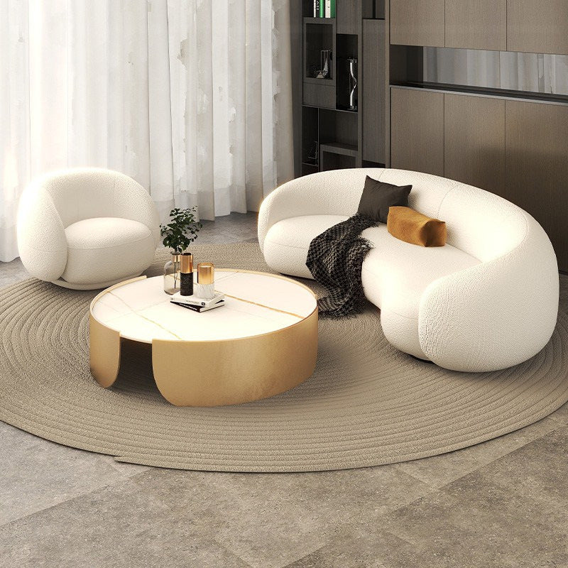 Contemporary Nordic Round Arc-shaped Lamb Fleece Iron Solid Wood Plywood Sofa Backrest Armrest For Living Room