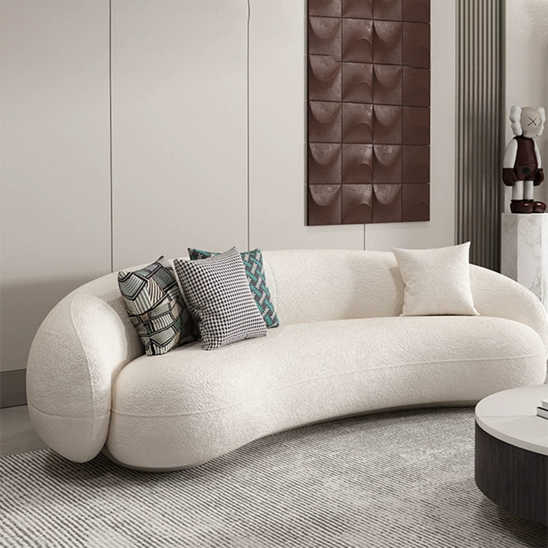 Contemporary Nordic Round Arc-shaped Lamb Fleece Iron Solid Wood Plywood Sofa Backrest Armrest For Living Room