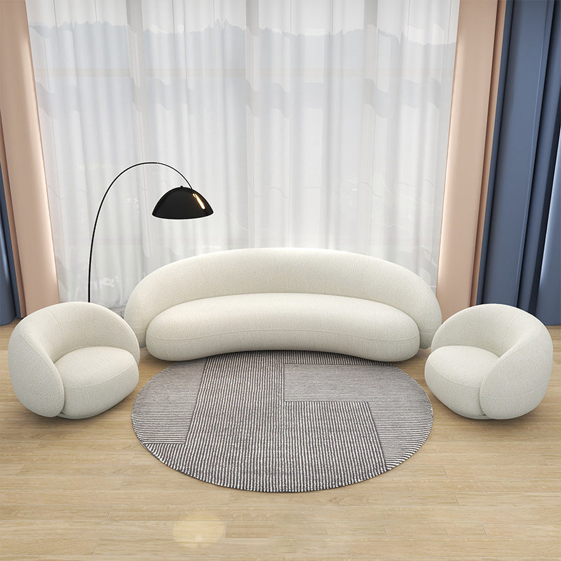 Contemporary Nordic Round Arc-shaped Lamb Fleece Iron Solid Wood Plywood Sofa Backrest Armrest For Living Room