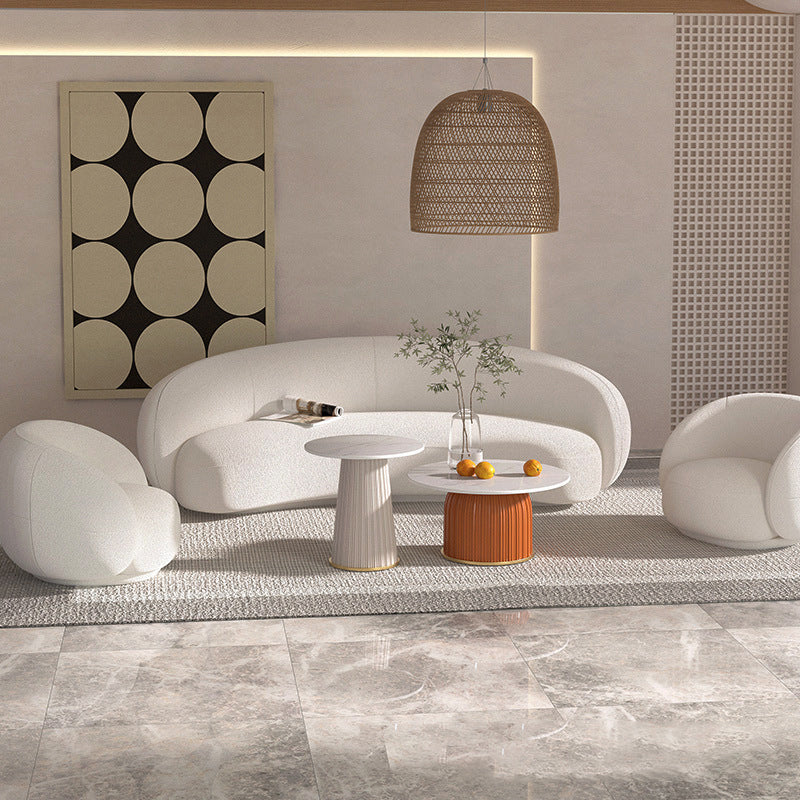 Contemporary Nordic Round Arc-shaped Lamb Fleece Iron Solid Wood Plywood Sofa Backrest Armrest For Living Room