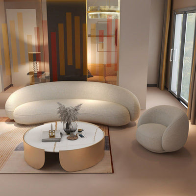 Contemporary Nordic Round Arc-shaped Lamb Fleece Iron Solid Wood Plywood Sofa Backrest Armrest For Living Room