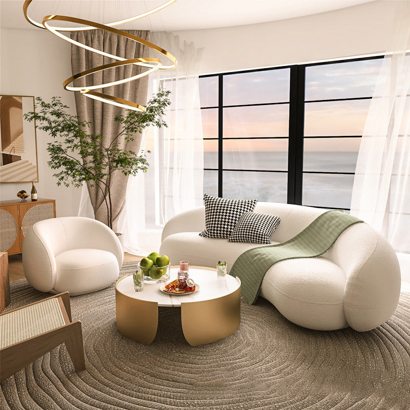 Contemporary Nordic Round Arc-shaped Lamb Fleece Iron Solid Wood Plywood Sofa Backrest Armrest For Living Room