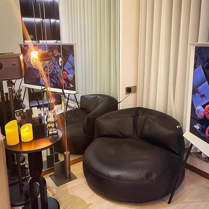 Moderner minimalistischer runder Mikrofaserleder-EPS-Faulsessel mit Rückenlehne und Fußstütze für das Wohnzimmer 