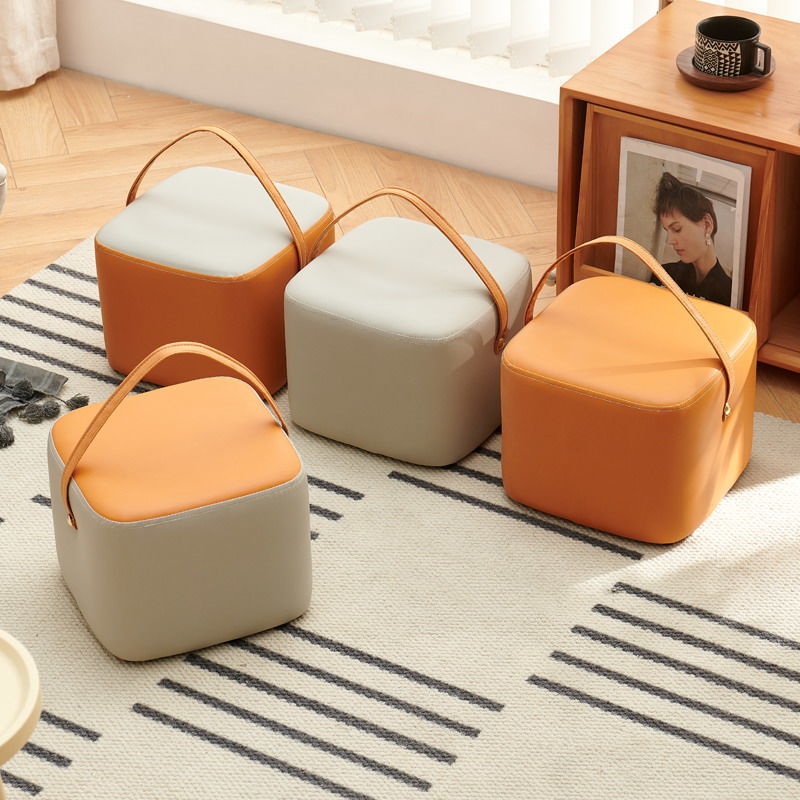 Modern Minimalist Square Solid Wood Plywood Technical Fabric Portable Stackable Low Stool For Living Room