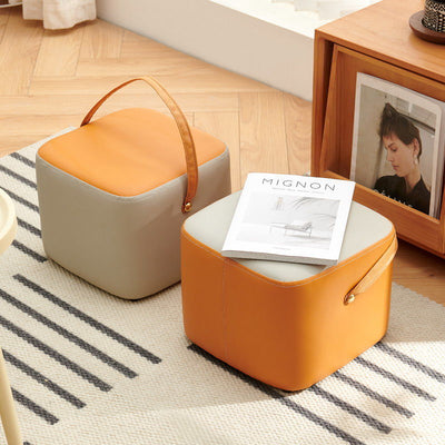 Modern Minimalist Square Solid Wood Plywood Technical Fabric Portable Stackable Low Stool For Living Room