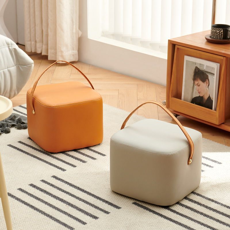 Modern Minimalist Square Solid Wood Plywood Technical Fabric Portable Stackable Low Stool For Living Room