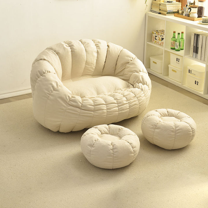 Modern Minimalist Round Ellipse Snowflake Plush Fabric Sherpa Fleece EPS Lazy Sofa Backrest Footrest For Living Room