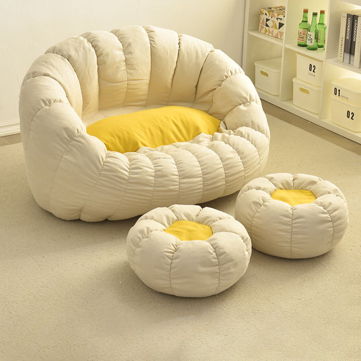 Modern Minimalist Round Ellipse Snowflake Plush Fabric Sherpa Fleece EPS Lazy Sofa Backrest Footrest For Living Room