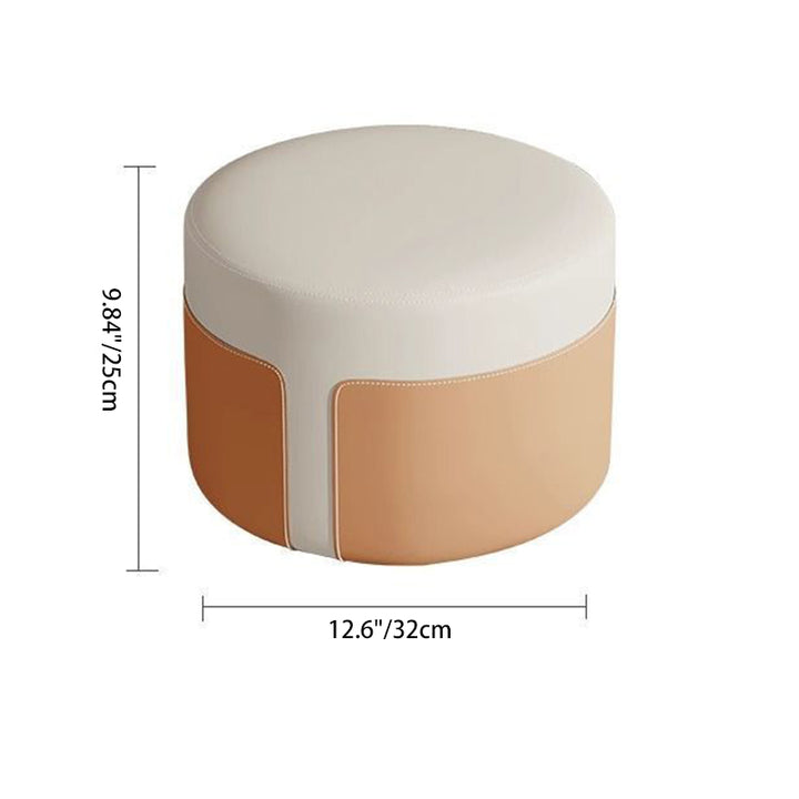 Modern Minimalist Round PU Leather Multi-Layer Wood Panel Low Stool For Living Room