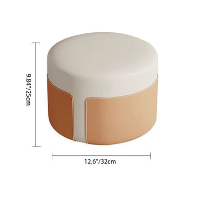 Modern Minimalist Round Nappa Leather Solid Wood Plywood Low Stool For Living Room