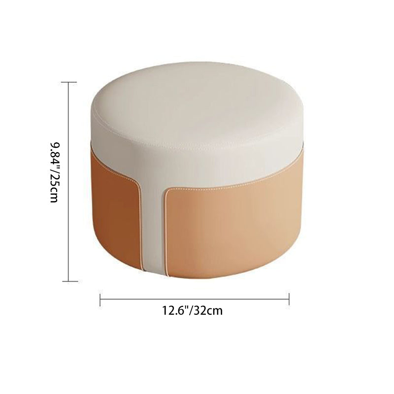 Modern Minimalist Round Nappa Leather Solid Wood Plywood Low Stool For Living Room