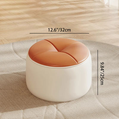 Modern Minimalist Round Nappa Leather Solid Wood Plywood Low Stool For Living Room