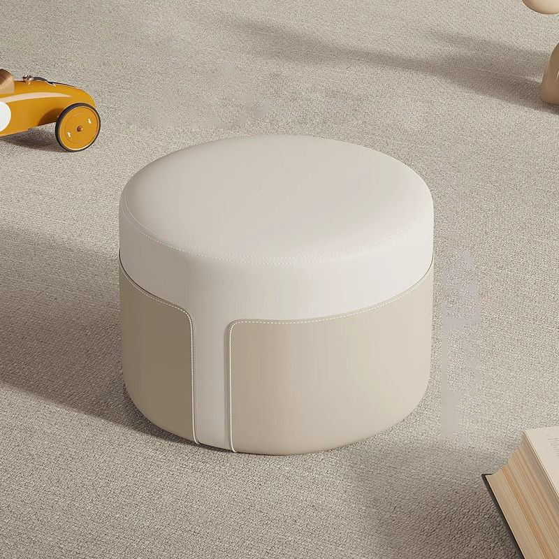 Modern Minimalist Round Nappa Leather Solid Wood Plywood Low Stool For Living Room